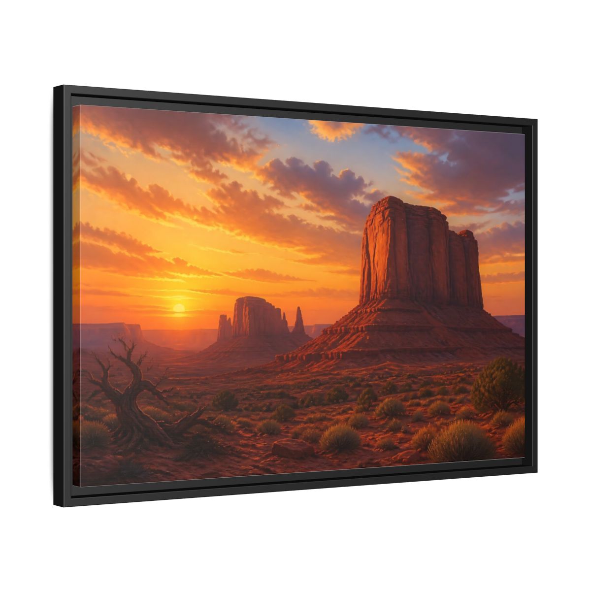Side Mockup 14. Nature Desert Landscape Desert Sunset Orange shown as stretched canvas wall art