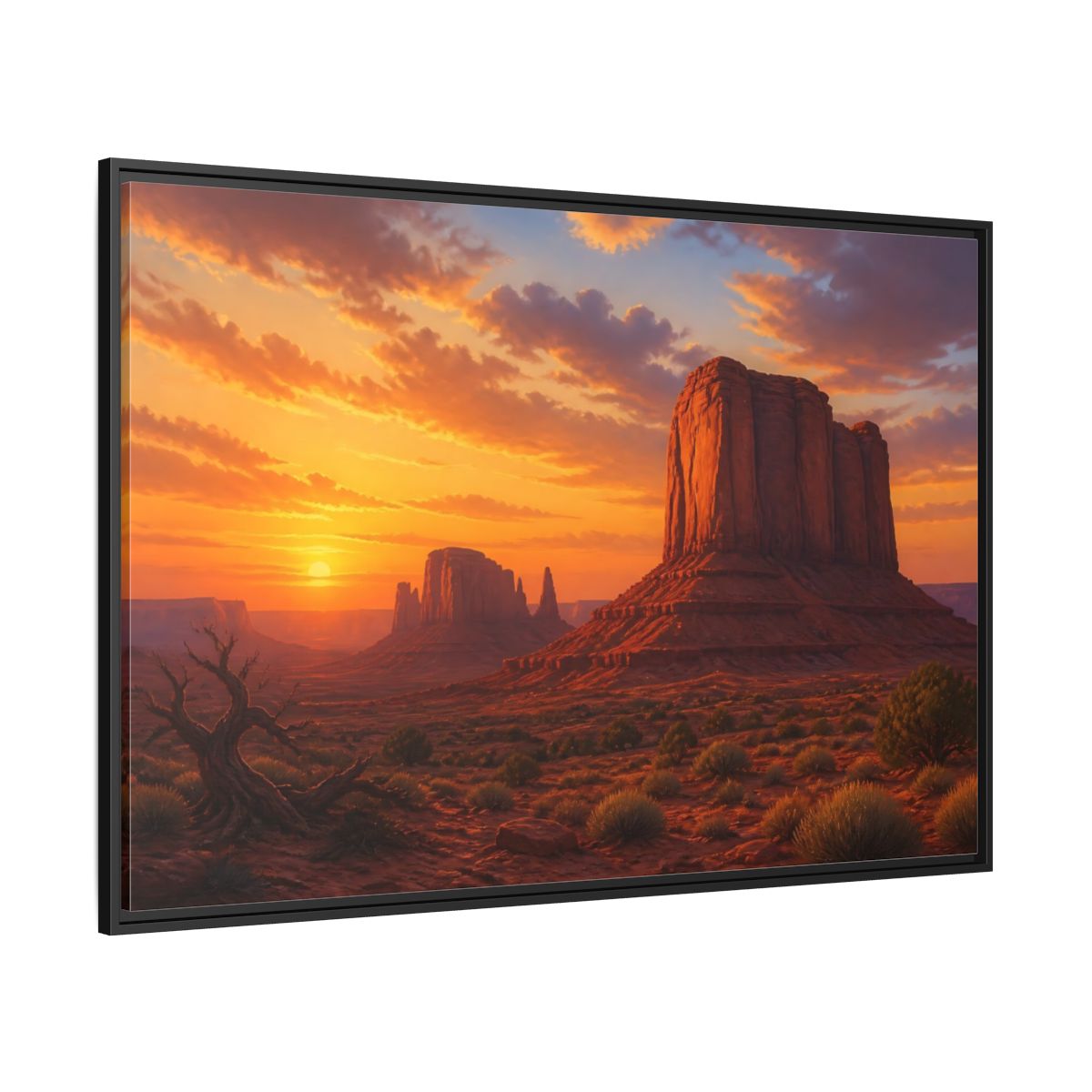 Side Mockup 12. Nature Desert Landscape Desert Sunset Orange shown as stretched canvas wall art