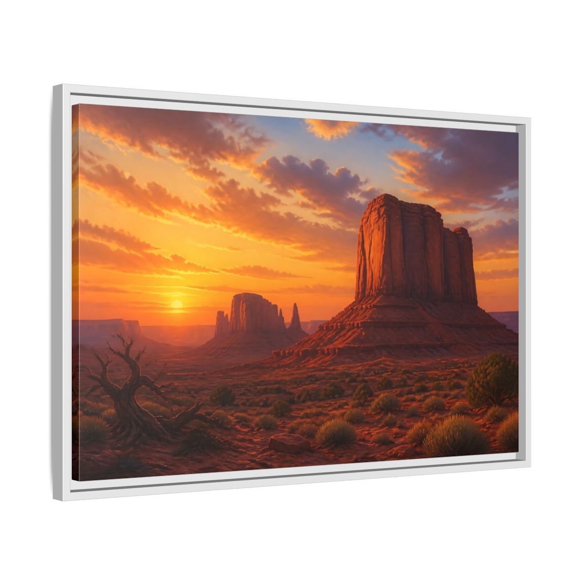 Side Mockup 10. Nature Desert Landscape Desert Sunset Orange shown as stretched canvas wall art