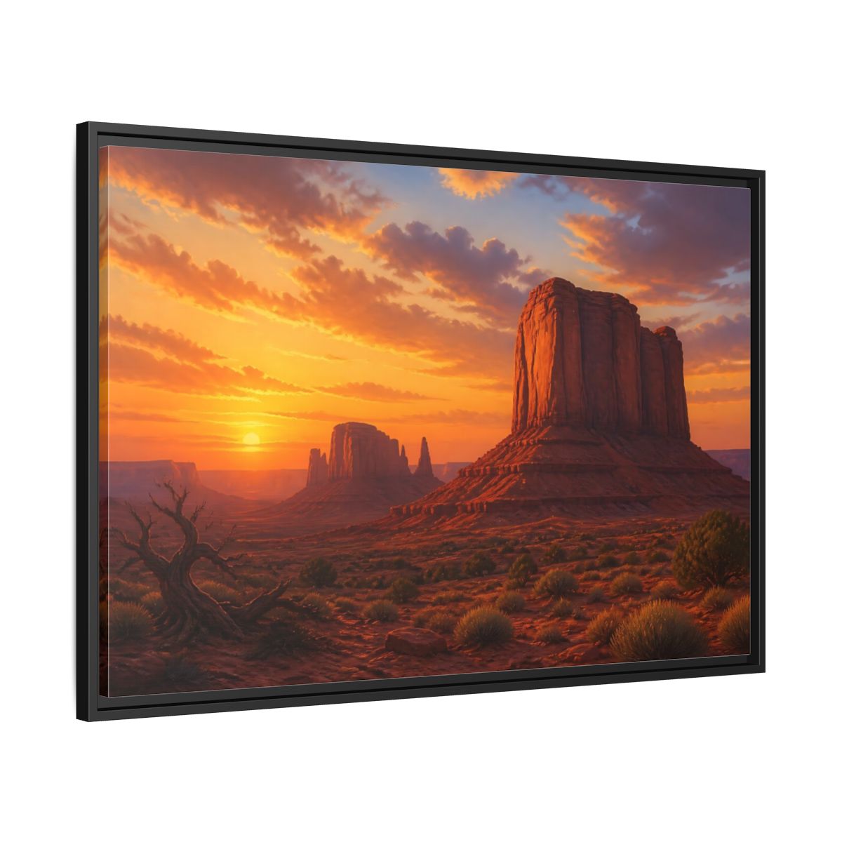 Side Mockup 13. Nature Desert Landscape Desert Sunset Orange shown as stretched canvas wall art