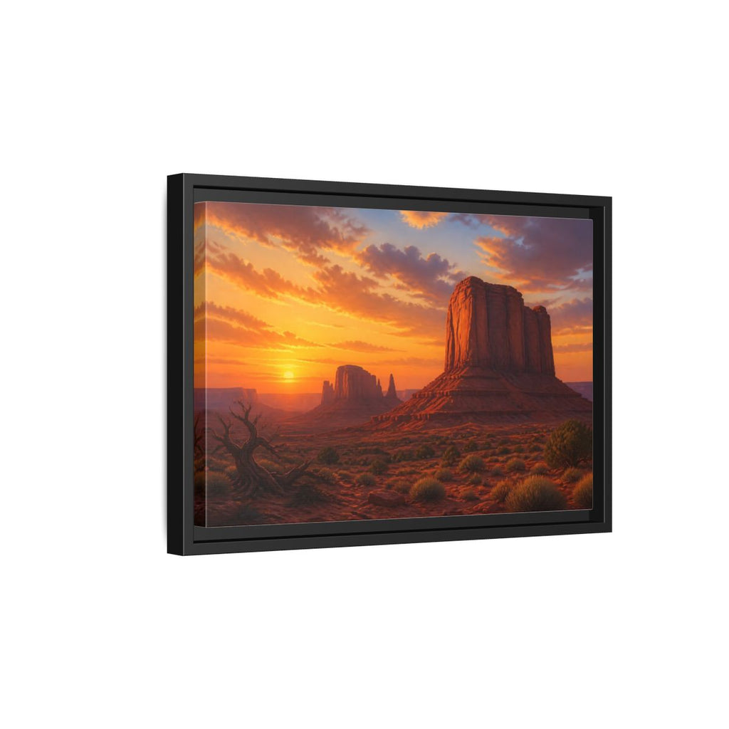 Side Mockup 6. Nature Desert Landscape Desert Sunset Orange shown as stretched canvas wall art
