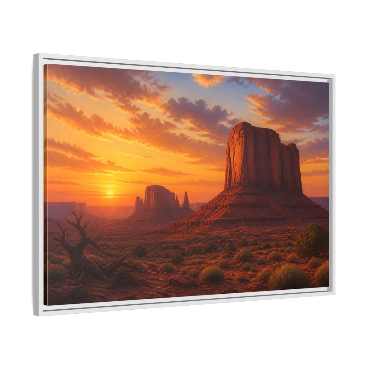 Side Mockup 9. Nature Desert Landscape Desert Sunset Orange shown as stretched canvas wall art