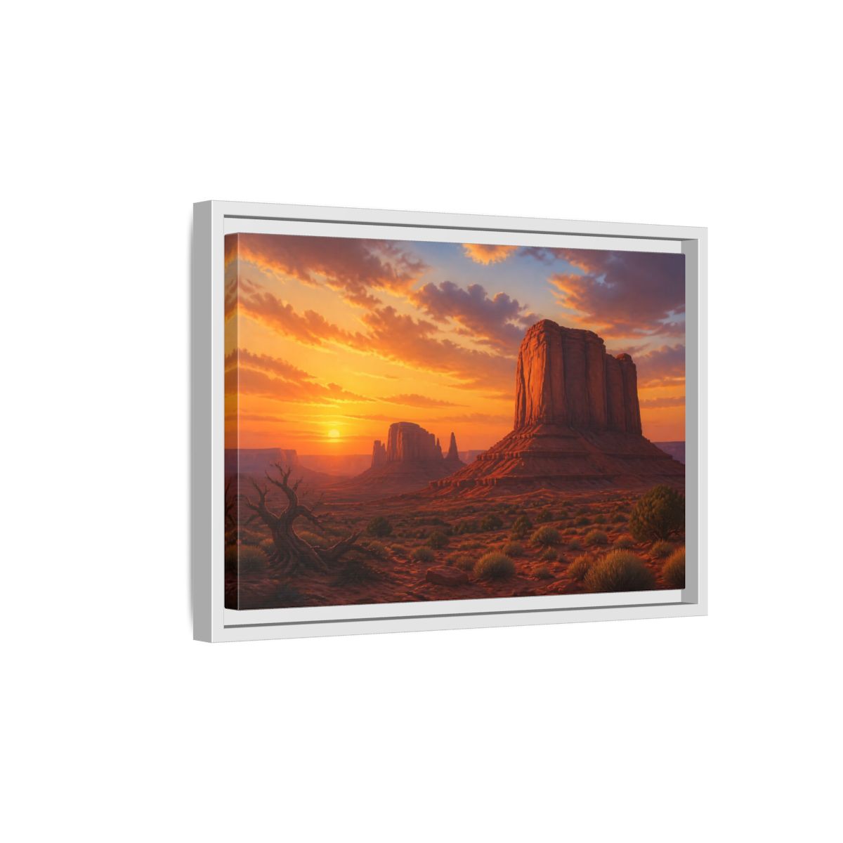 Side Mockup 4. Nature Desert Landscape Desert Sunset Orange shown as stretched canvas wall art