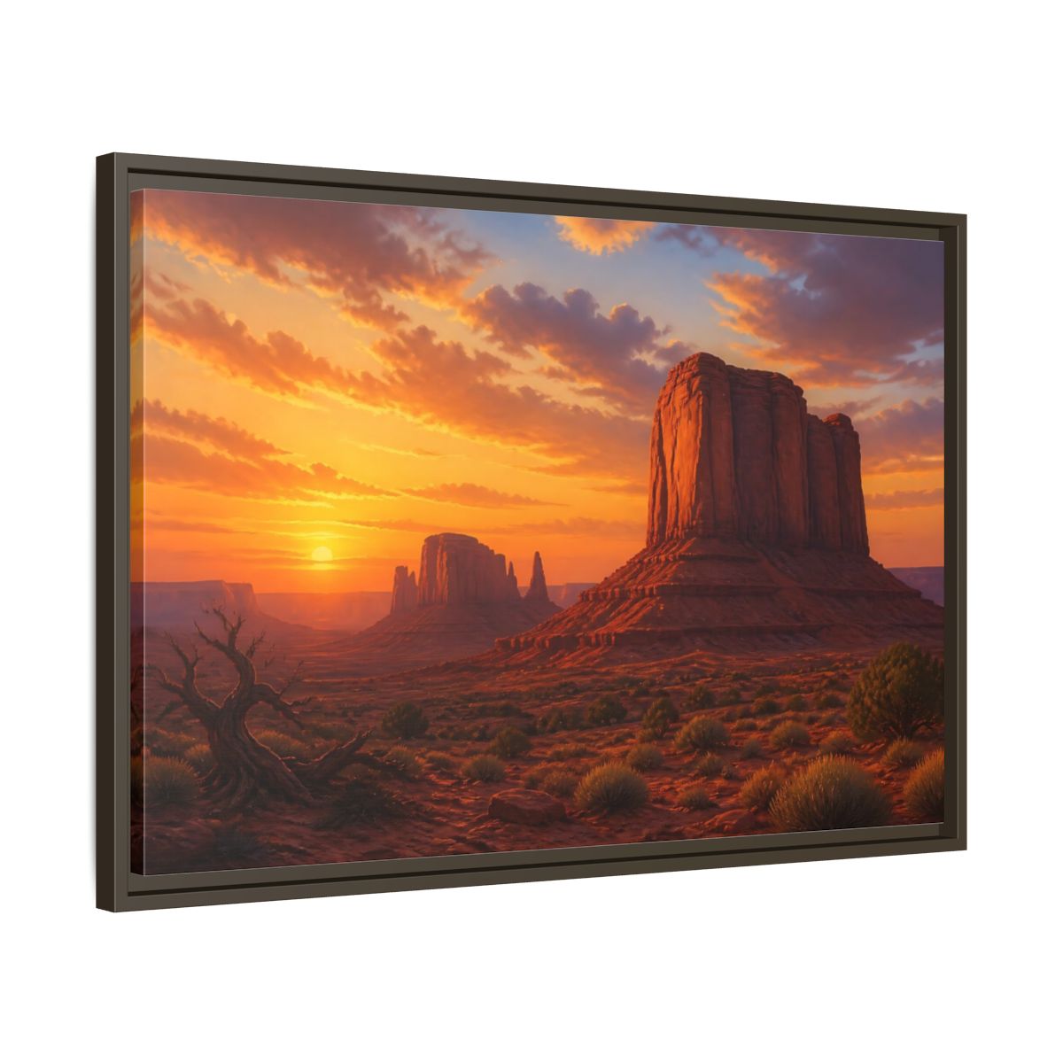 Side Mockup 11. Nature Desert Landscape Desert Sunset Orange shown as stretched canvas wall art