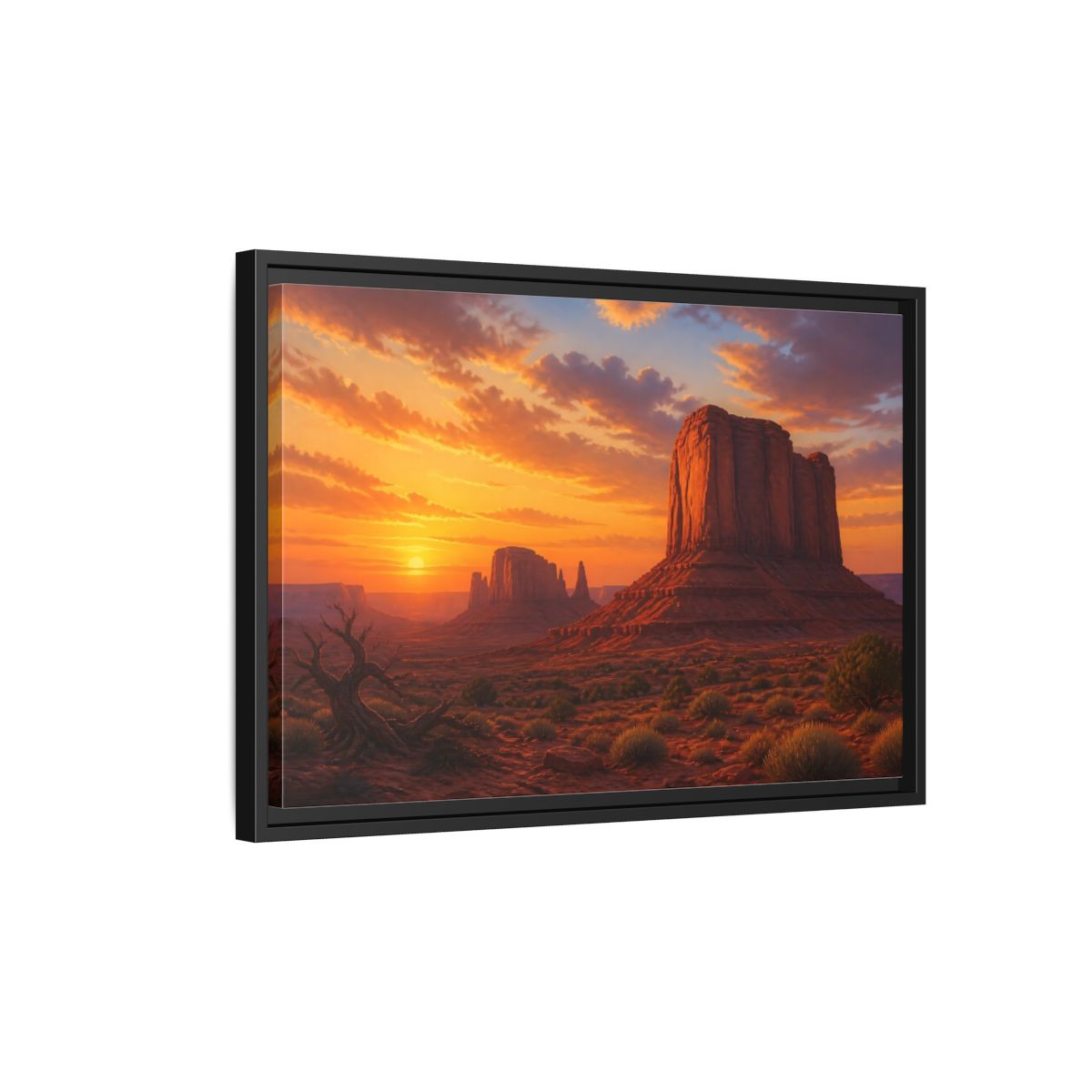 Side Mockup 3. Nature Desert Landscape Desert Sunset Orange shown as stretched canvas wall art