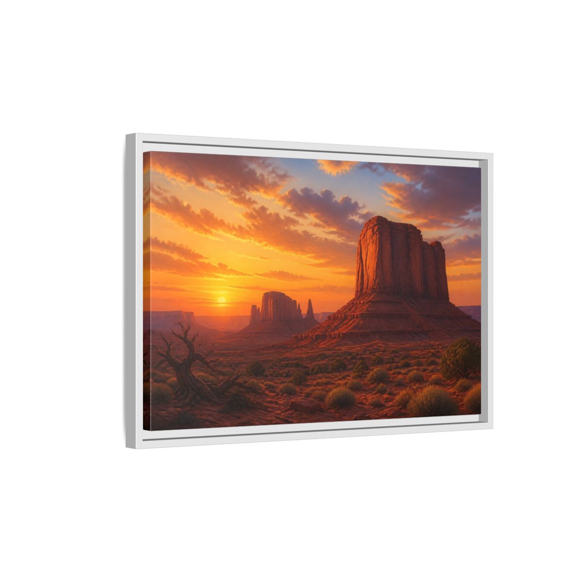 Side Mockup 1. Nature Desert Landscape Desert Sunset Orange shown as stretched canvas wall art