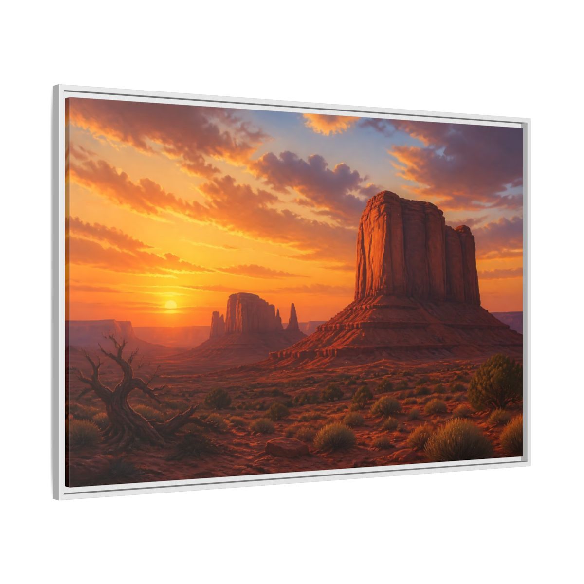 Side Mockup 7. Nature Desert Landscape Desert Sunset Orange shown as stretched canvas wall art