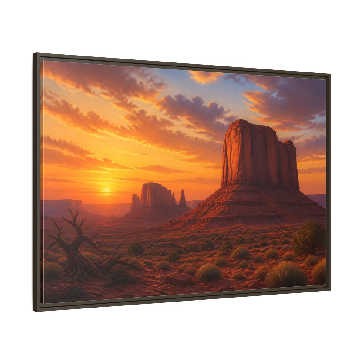 Side Mockup 8. Nature Desert Landscape Desert Sunset Orange shown as stretched canvas wall art