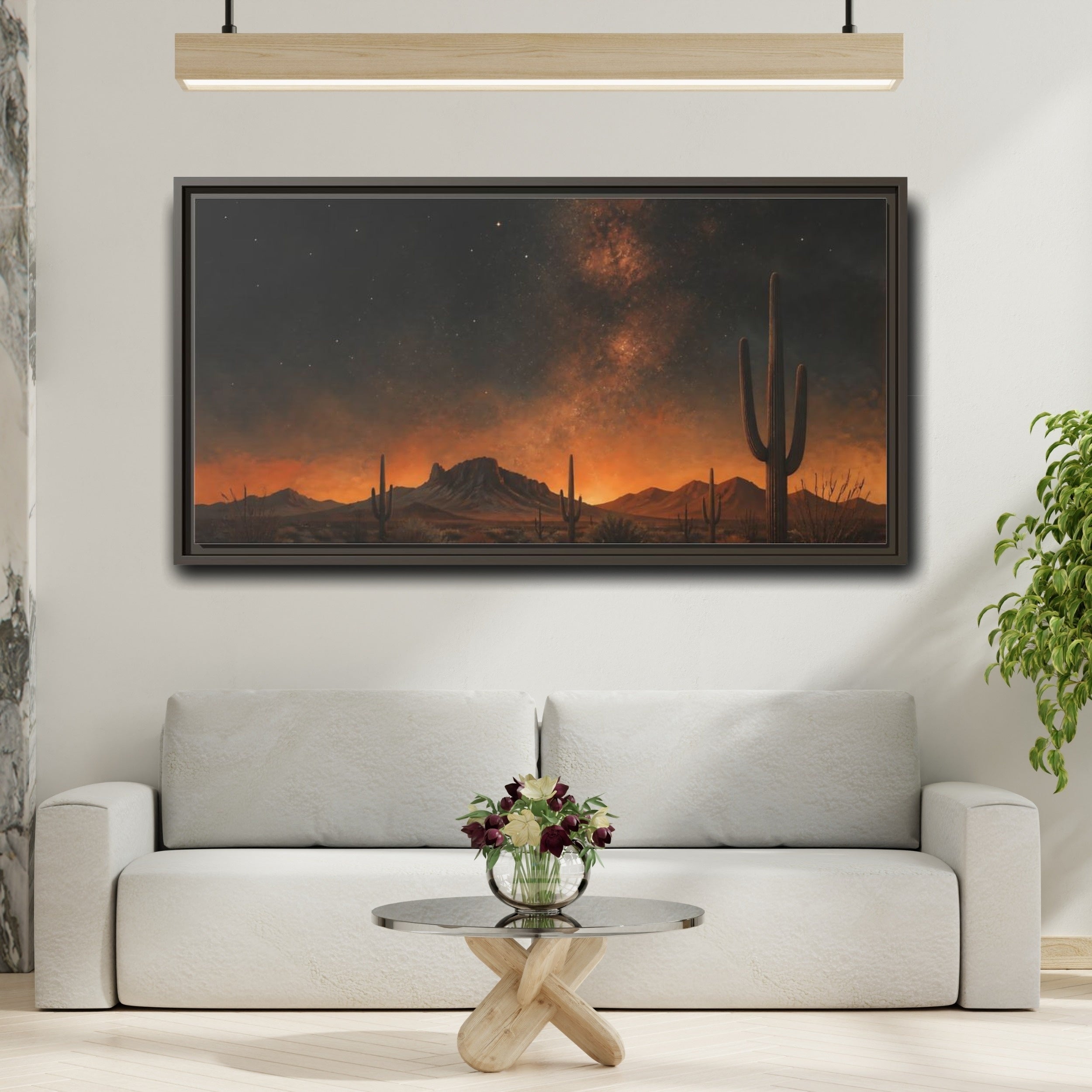 Mockup 2. Nature Desert Night Orange Black Desert shown as stretched canvas wall art