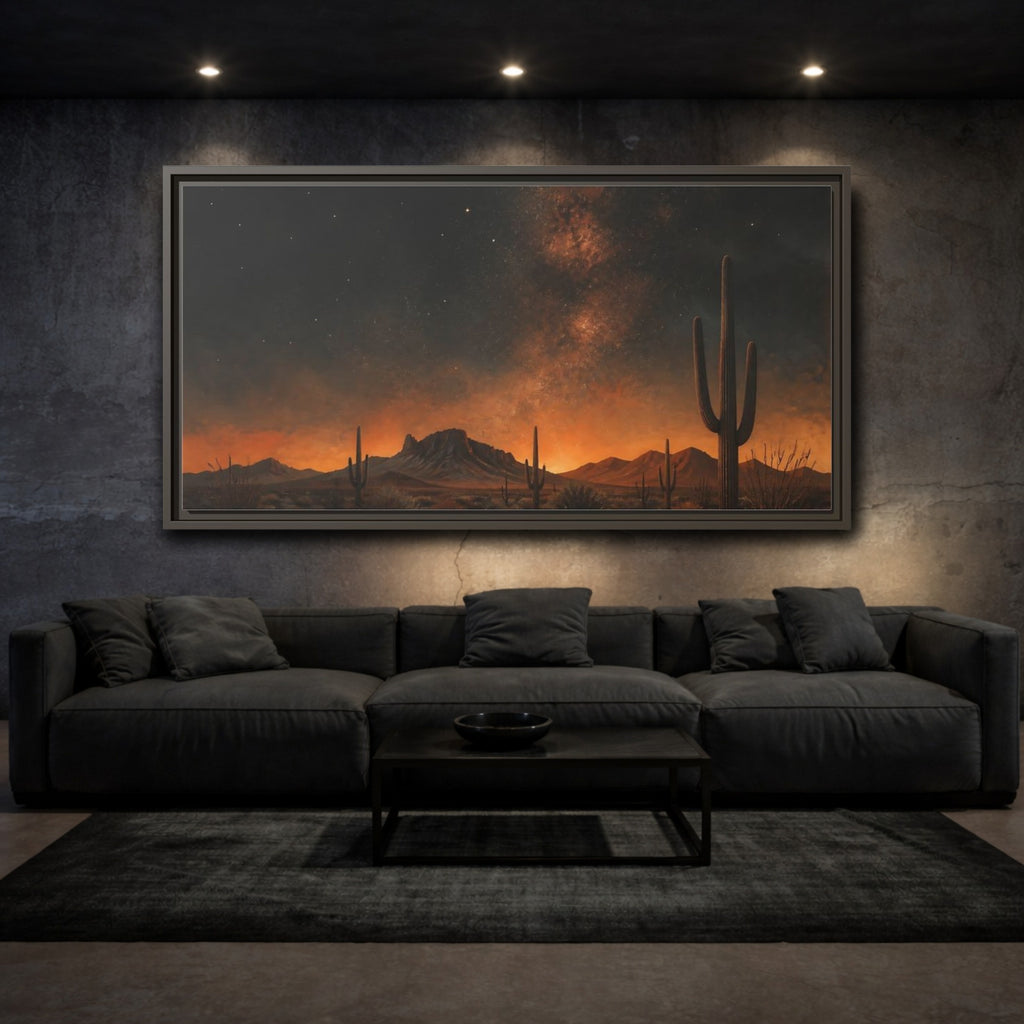 Mockup 3. Nature Desert Night Orange Black Desert shown as stretched canvas wall art