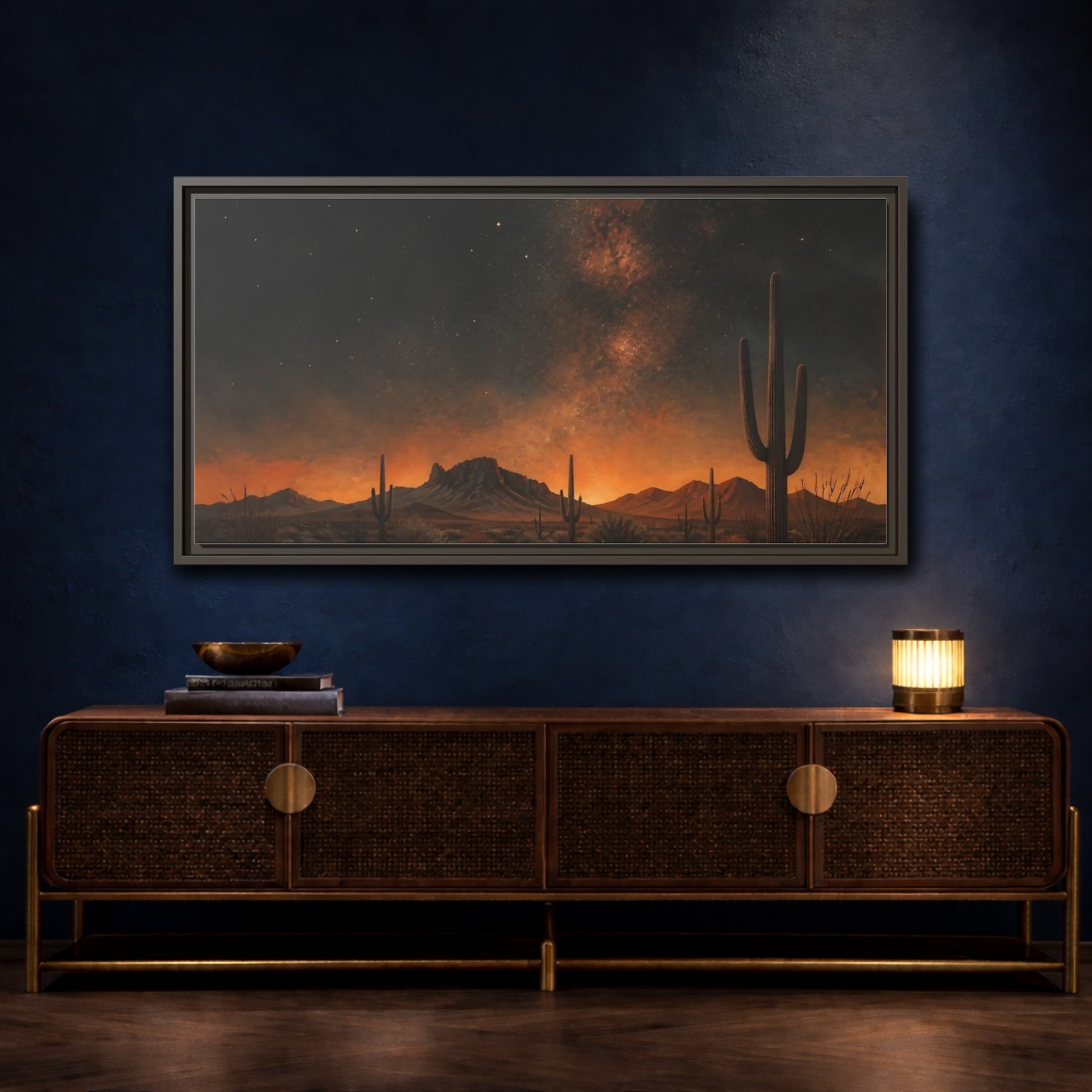 Mockup 4. Nature Desert Night Orange Black Desert shown as stretched canvas wall art
