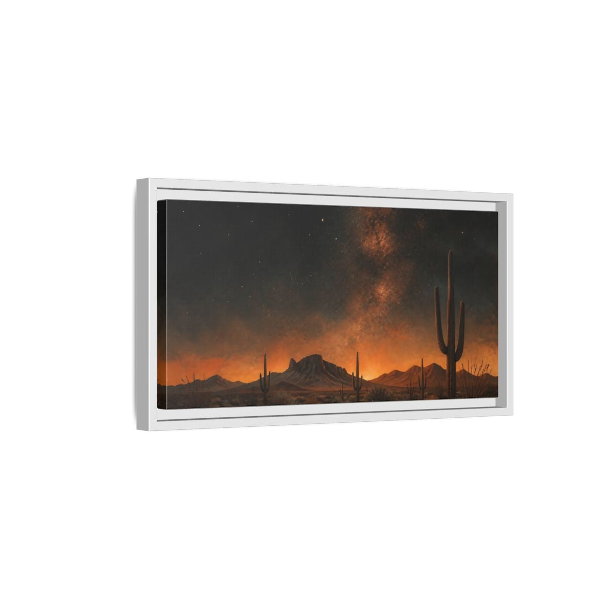 Side Mockup 6. Nature Desert Night Orange Black Desert shown as stretched canvas wall art