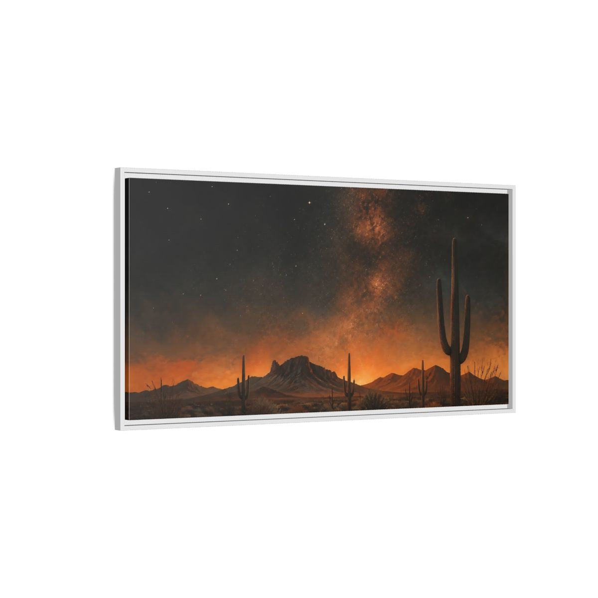 Side Mockup 3. Nature Desert Night Orange Black Desert shown as stretched canvas wall art