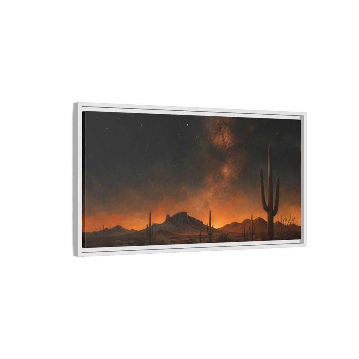 Side Mockup 1. Nature Desert Night Orange Black Desert shown as stretched canvas wall art