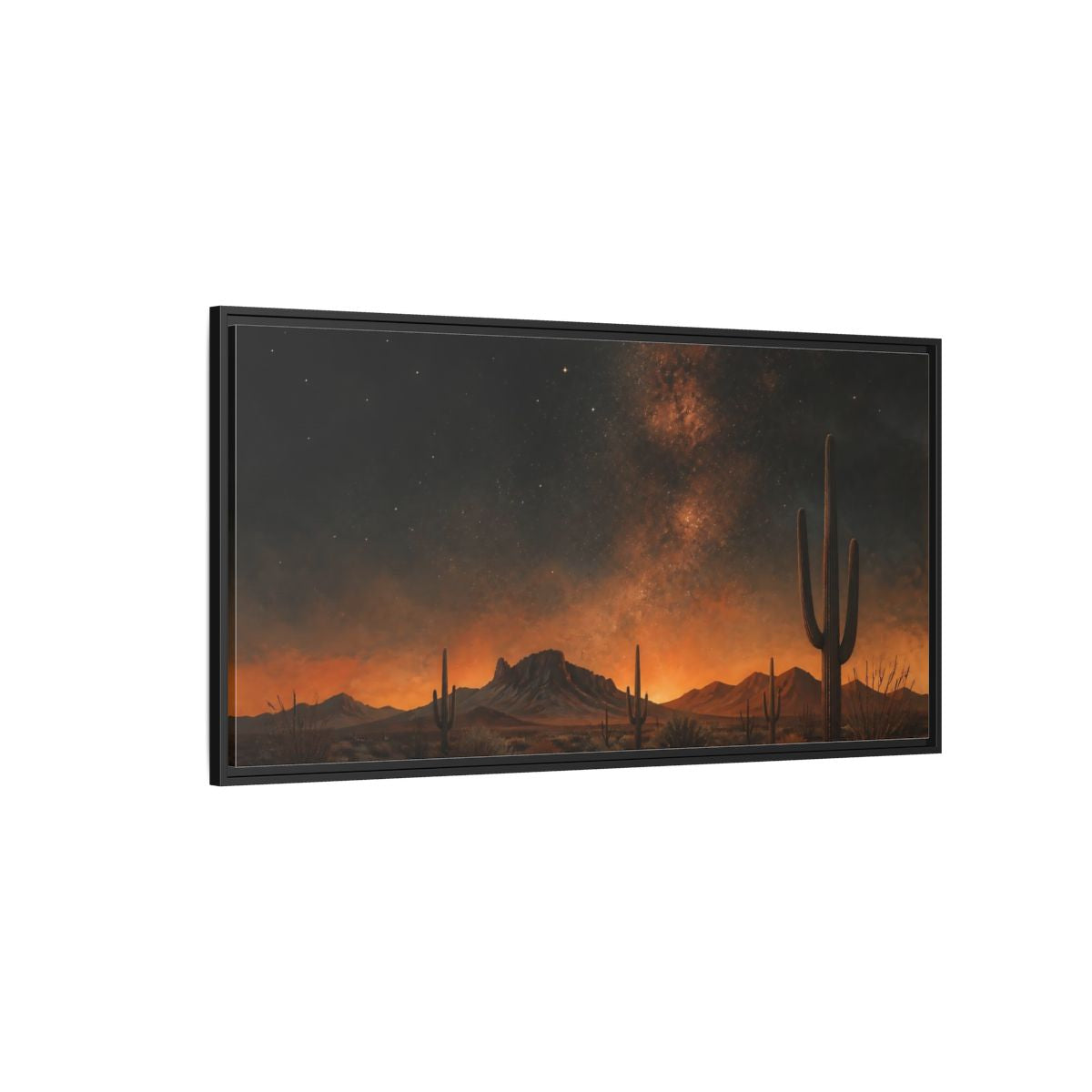Side Mockup 5. Nature Desert Night Orange Black Desert shown as stretched canvas wall art