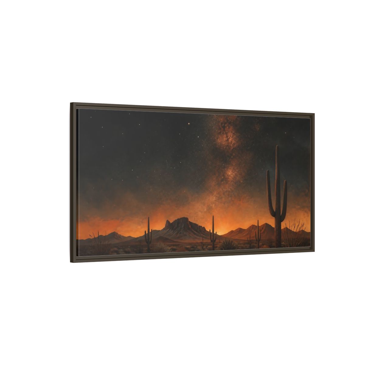 Side Mockup 4. Nature Desert Night Orange Black Desert shown as stretched canvas wall art
