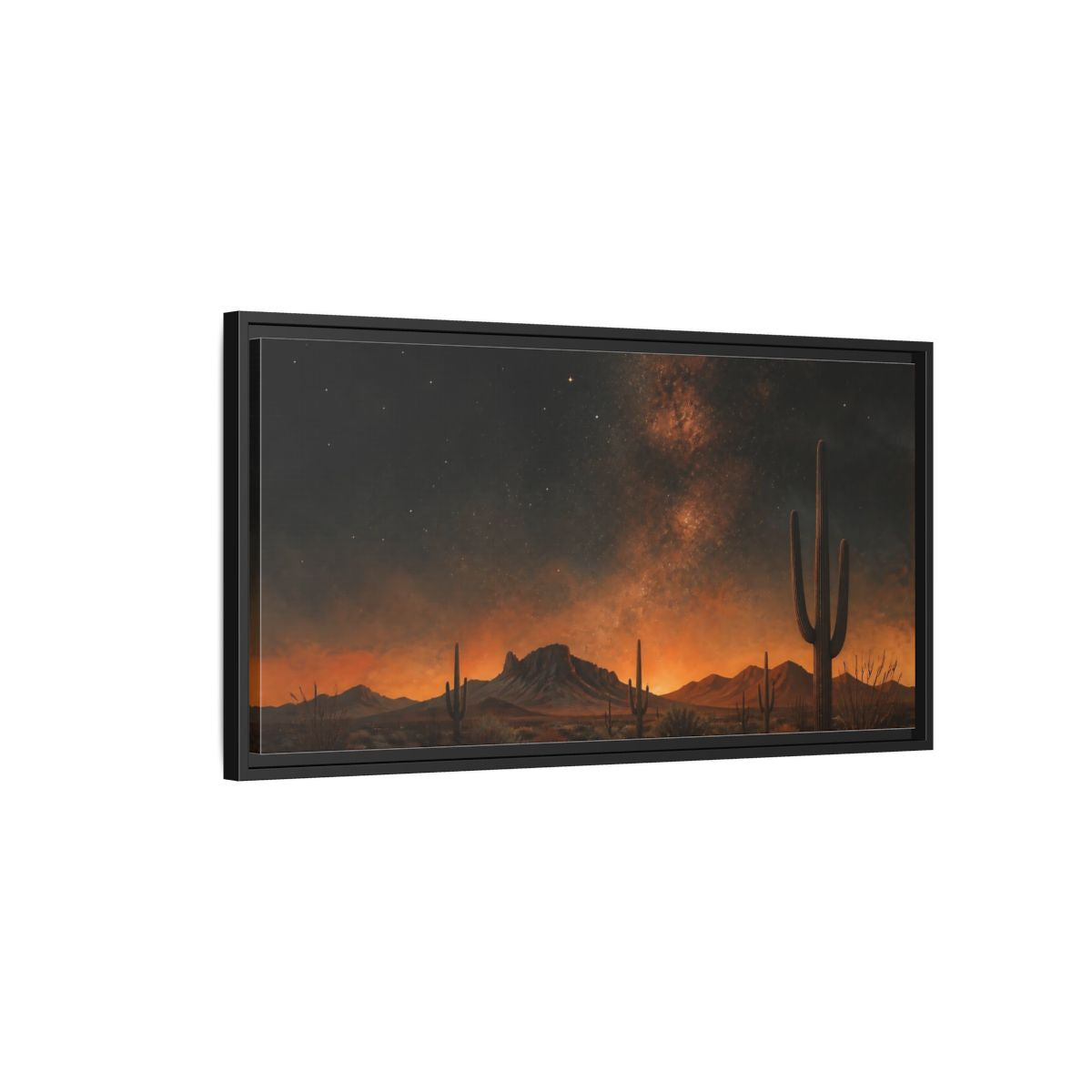 Side Mockup 2. Nature Desert Night Orange Black Desert shown as stretched canvas wall art