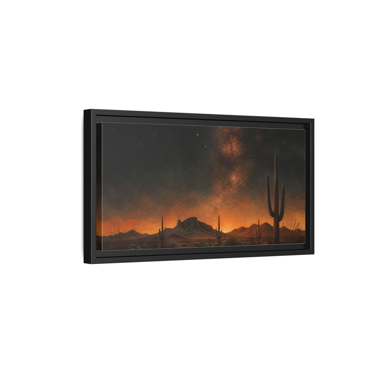 Side Mockup 8. Nature Desert Night Orange Black Desert shown as stretched canvas wall art