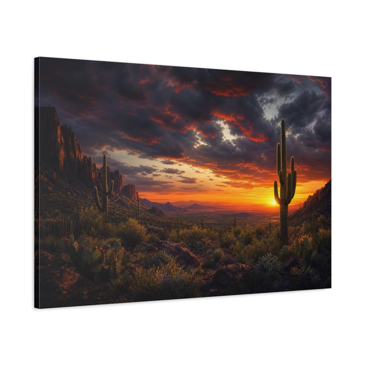 Main Mockup. Nature Desert Sunset Orange Desert Sunset shown as stretched canvas wall art