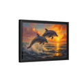 Side Mockup 6. Nature Dolphins Orange Sunset shown as stretched canvas wall art