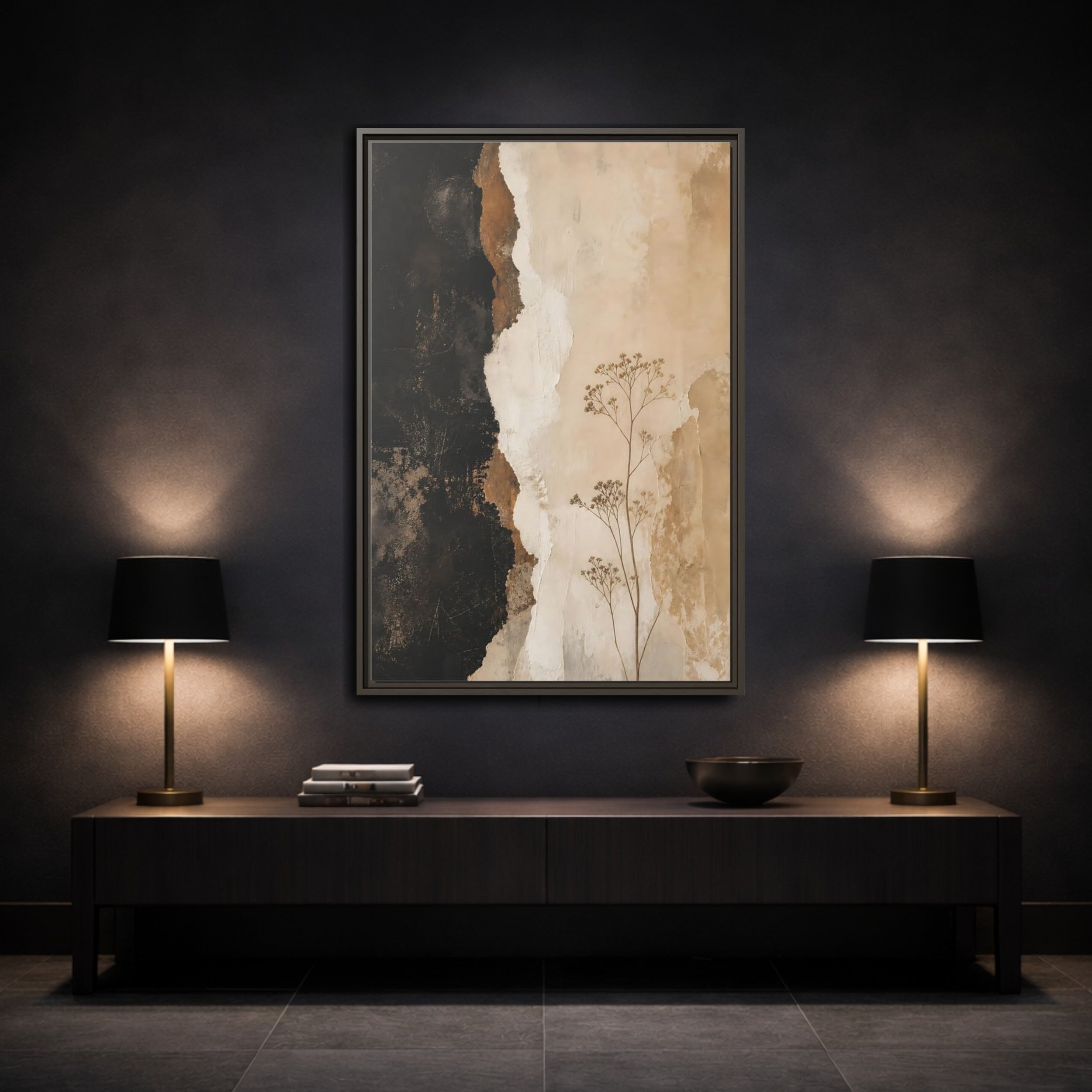 Mockup 3. Nature Dried Plant Brown And Beige Botanical shown as stretched canvas wall art