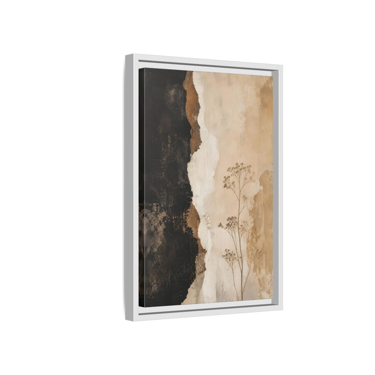 Side Mockup 4. Nature Dried Plant Brown And Beige Botanical shown as stretched canvas wall art