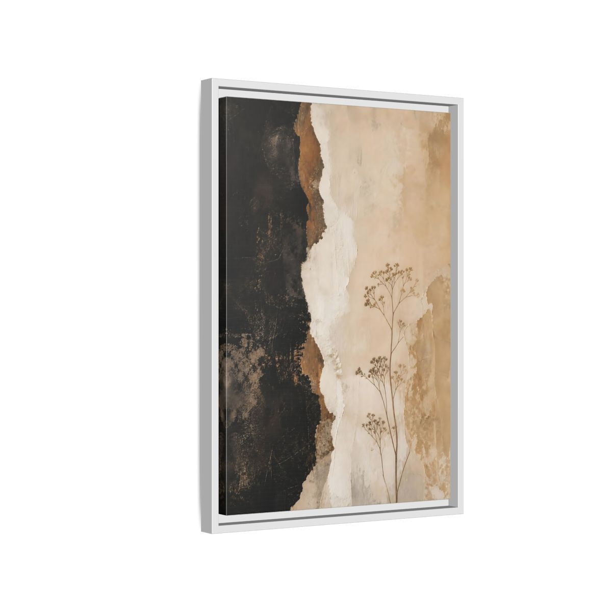 Side Mockup 1. Nature Dried Plant Brown And Beige Botanical shown as stretched canvas wall art