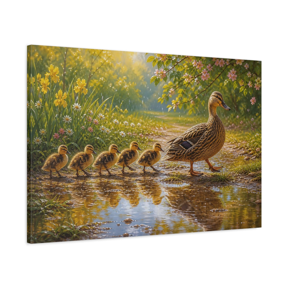 Main Mockup. Nature Duck Family Yellow And Green shown as canvas print