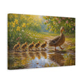 Side Mockup 4. Nature Duck Family Yellow And Green shown as canvas print