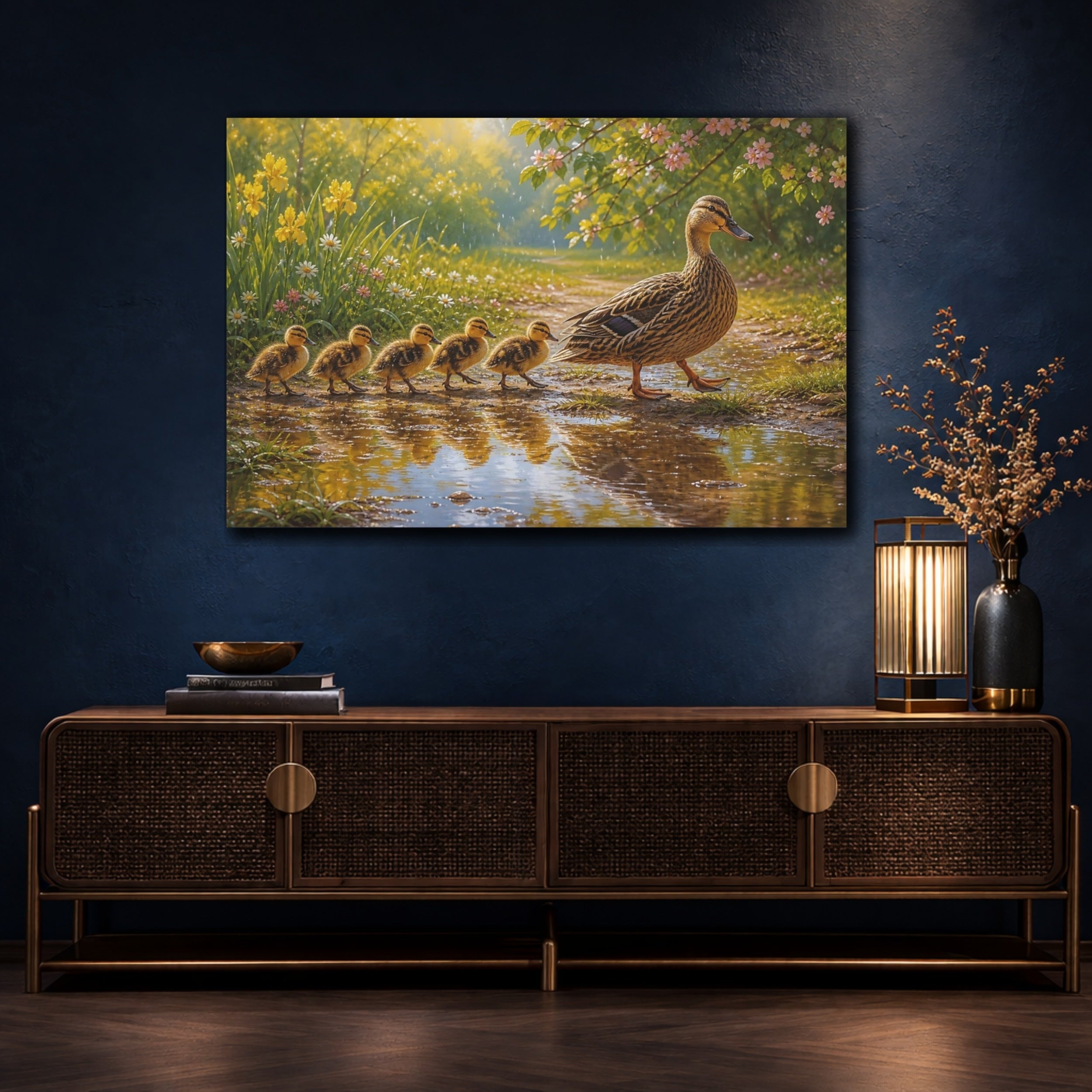 Mockup 4. Nature Duck Family Yellow And Green shown as canvas print
