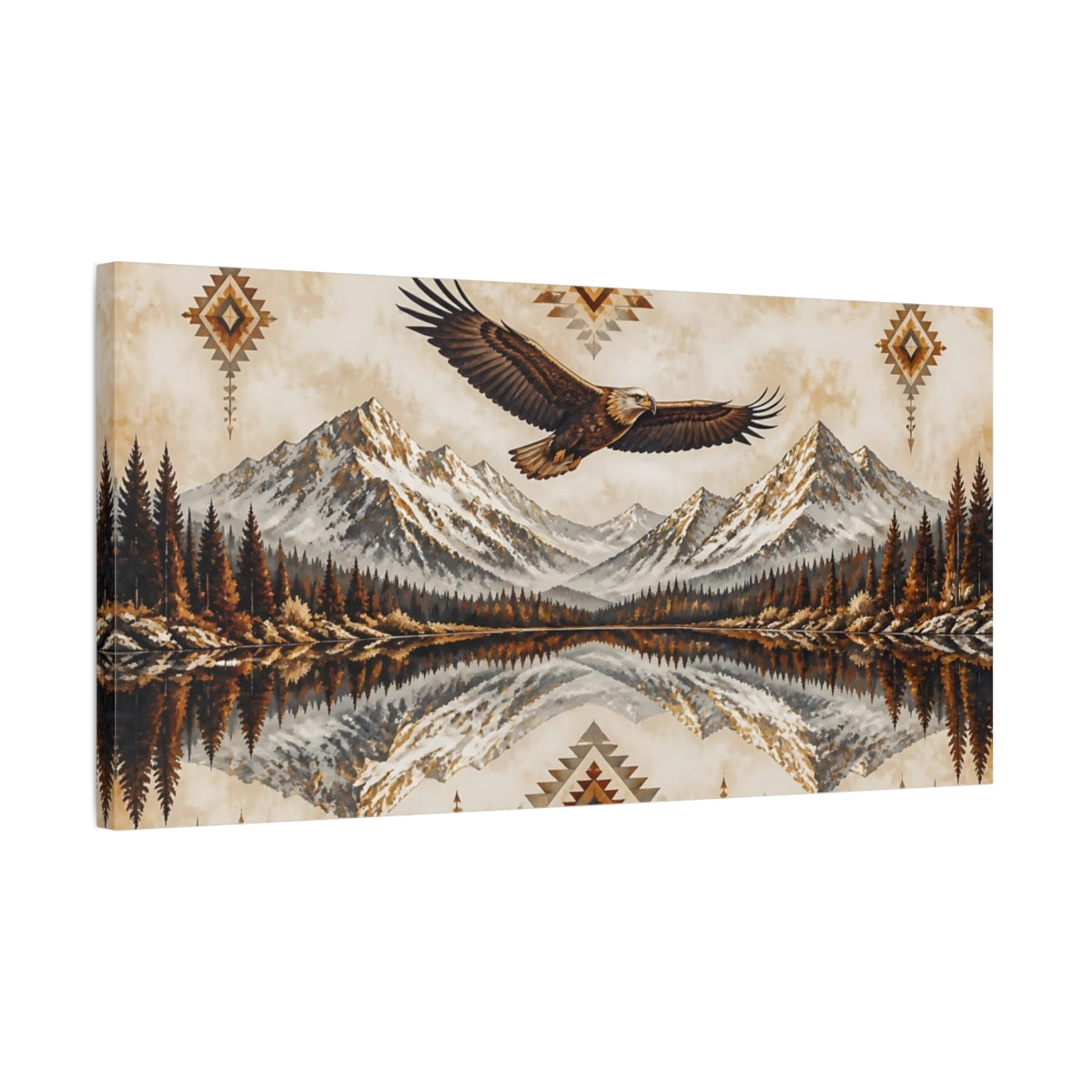 Side Mockup 1. Nature Eagle Brown And Tan shown as stretched canvas wall art