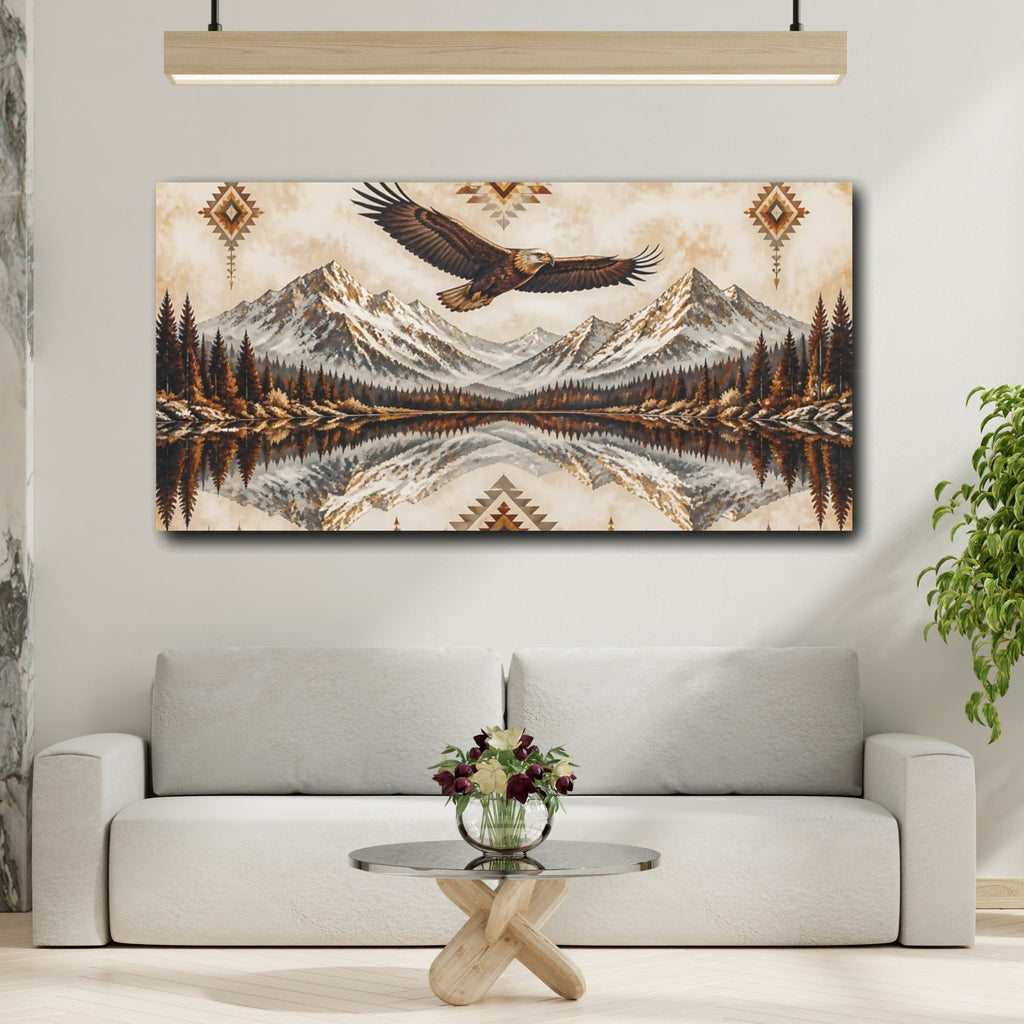 Mockup 2. Nature Eagle Brown And Tan shown as stretched canvas wall art