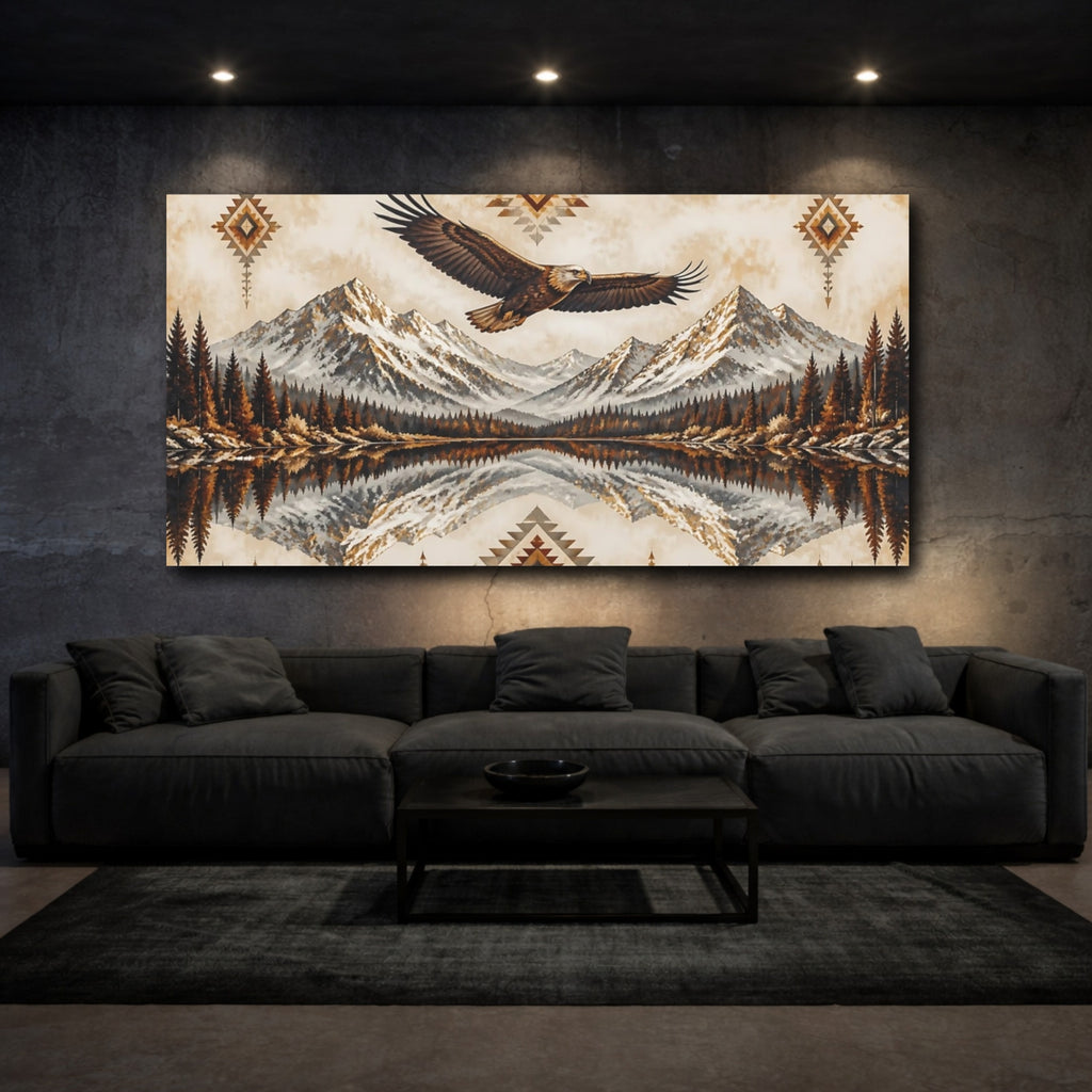 Mockup 3. Nature Eagle Brown And Tan shown as stretched canvas wall art