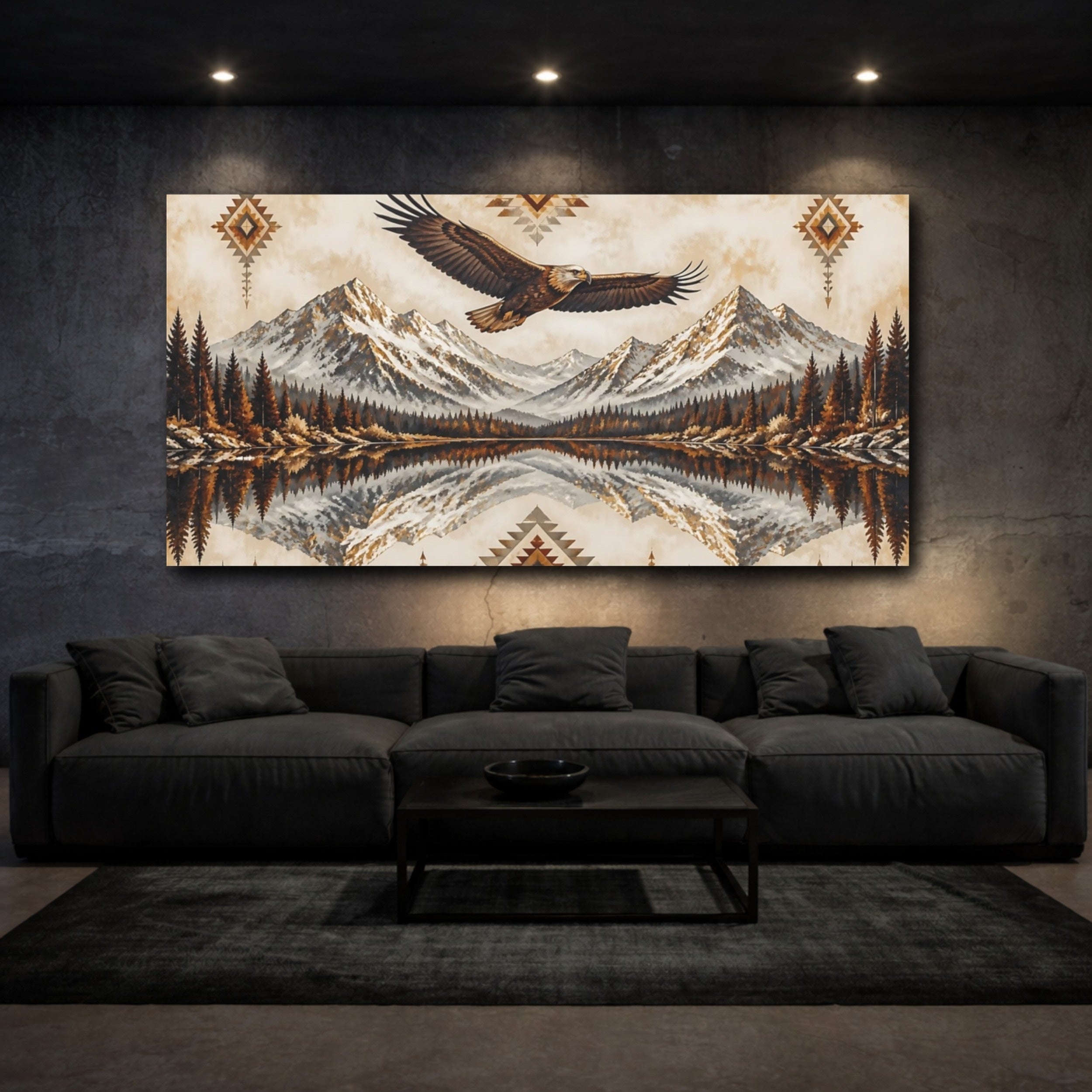 Mockup 3. Nature Eagle Brown And Tan shown as stretched canvas wall art
