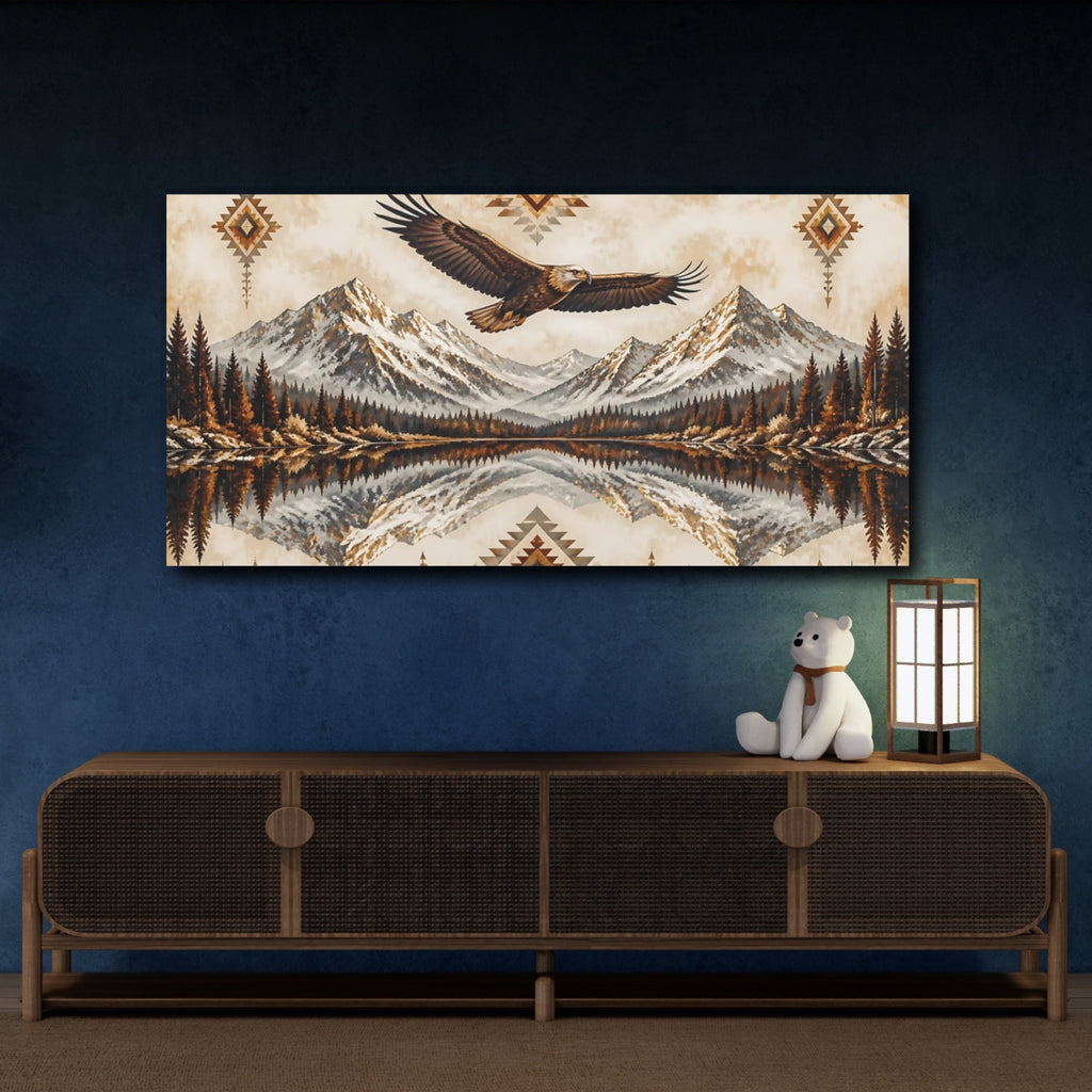 Mockup 4. Nature Eagle Brown And Tan shown as stretched canvas wall art