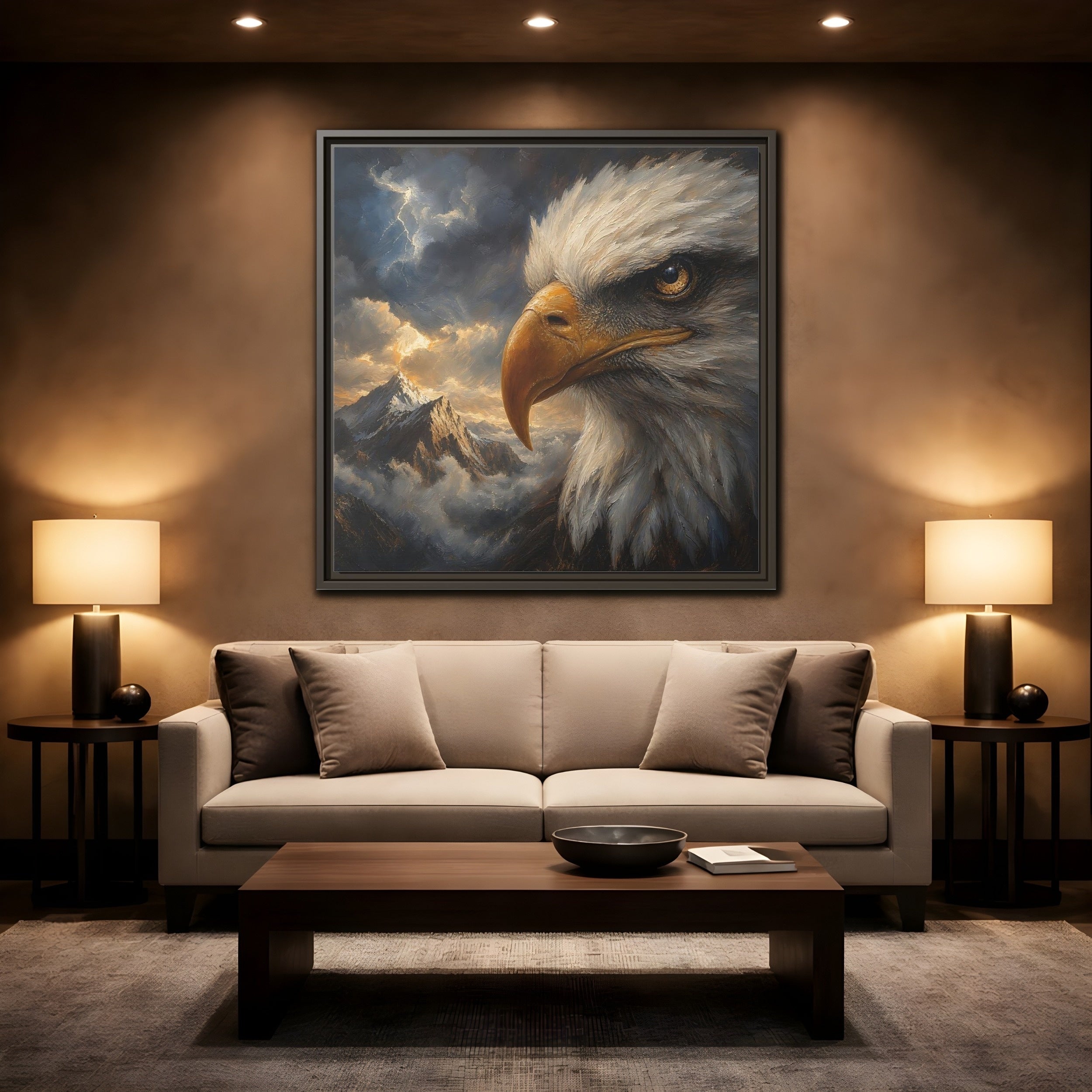 Mockup 2. Nature Eagle Majestic Eagle shown as stretched canvas wall art