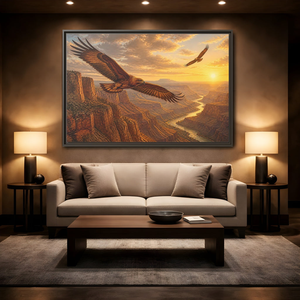 Mockup 2. Nature Eagles Golden Eagles shown as stretched canvas wall art