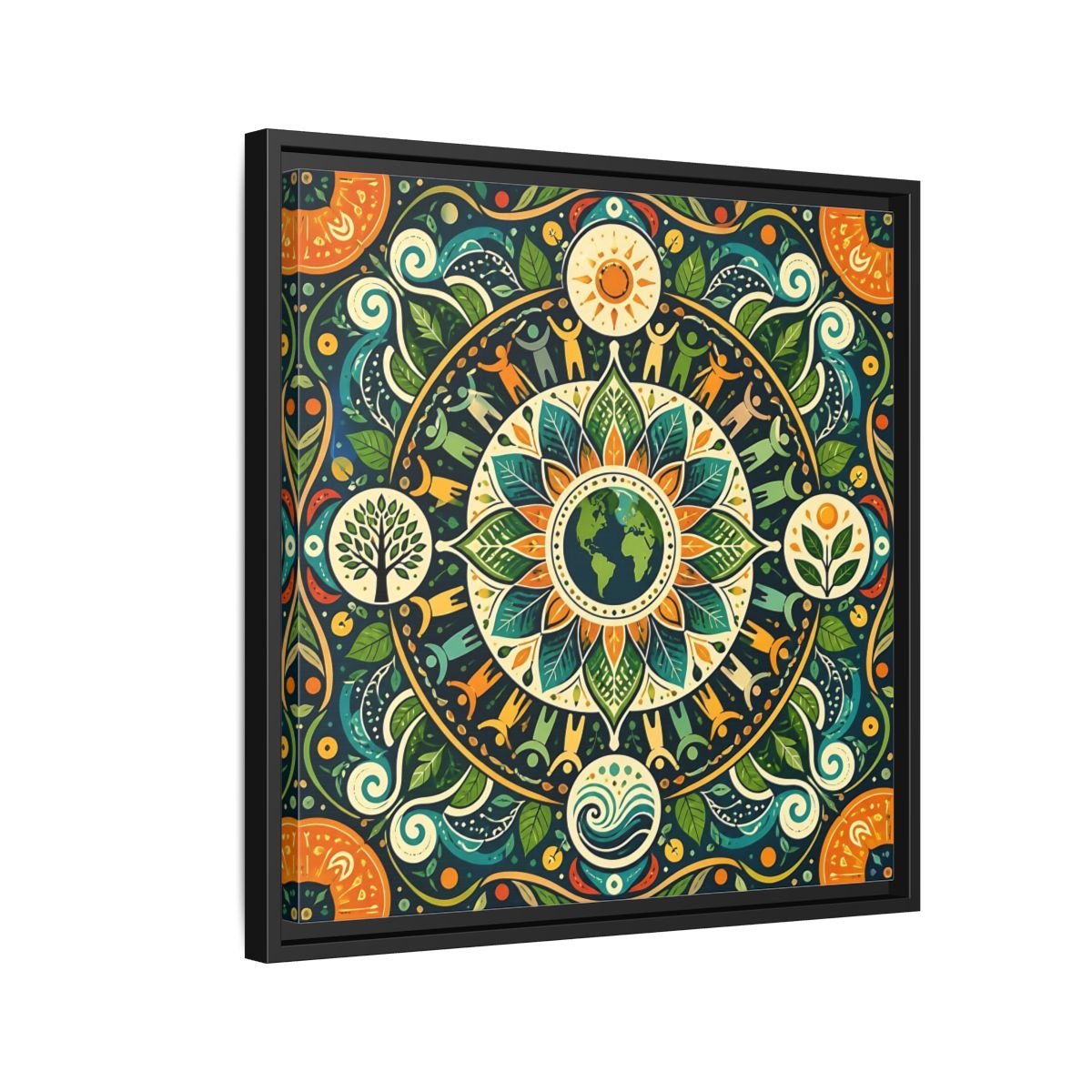 Side Mockup 12. Nature Earth Mandala Vibrant Earth Mandala shown as stretched canvas wall art