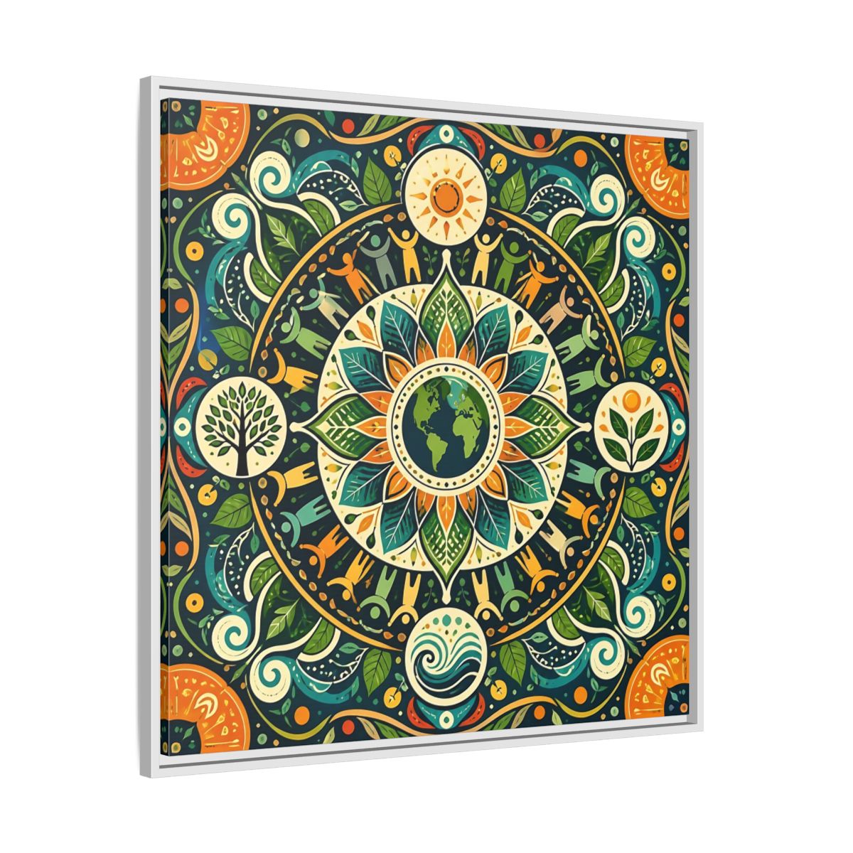 Side Mockup 25. Nature Earth Mandala Vibrant Earth Mandala shown as stretched canvas wall art