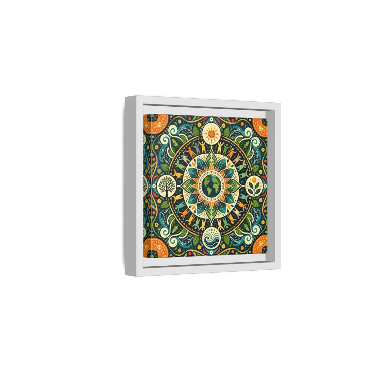 Side Mockup 1. Nature Earth Mandala Vibrant Earth Mandala shown as stretched canvas wall art
