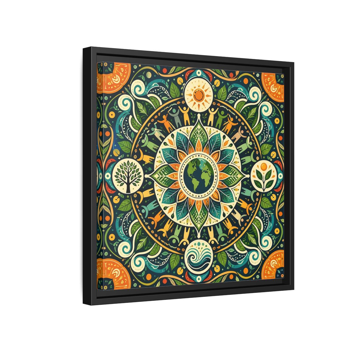 Side Mockup 15. Nature Earth Mandala Vibrant Earth Mandala shown as stretched canvas wall art
