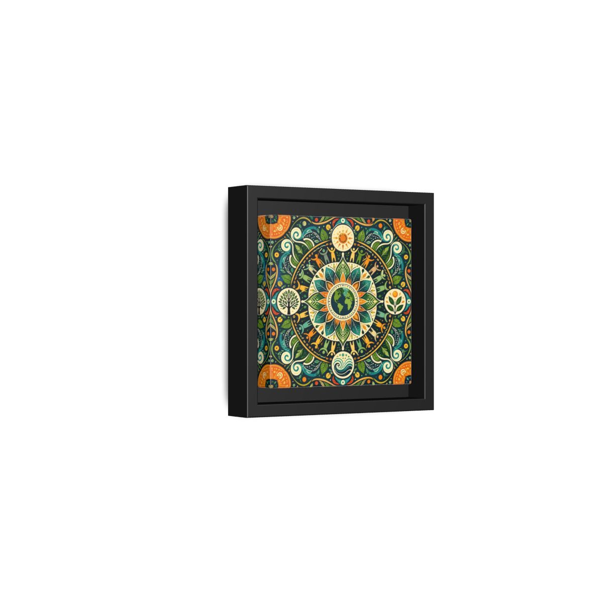 Side Mockup 24. Nature Earth Mandala Vibrant Earth Mandala shown as stretched canvas wall art