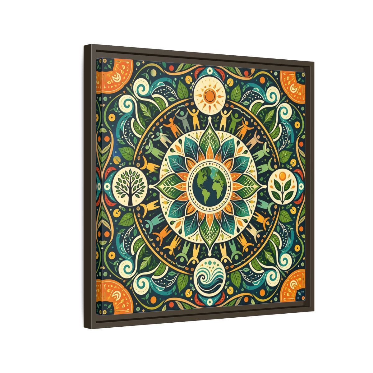 Side Mockup 11. Nature Earth Mandala Vibrant Earth Mandala shown as stretched canvas wall art