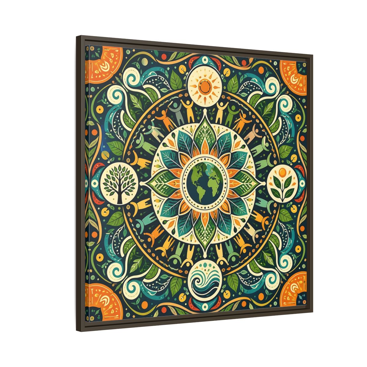 Side Mockup 8. Nature Earth Mandala Vibrant Earth Mandala shown as stretched canvas wall art