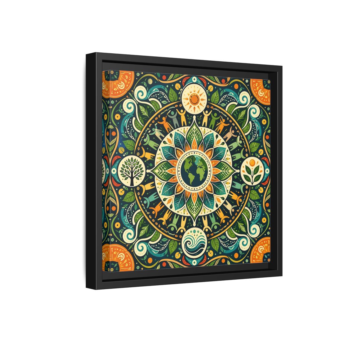 Side Mockup 18. Nature Earth Mandala Vibrant Earth Mandala shown as stretched canvas wall art