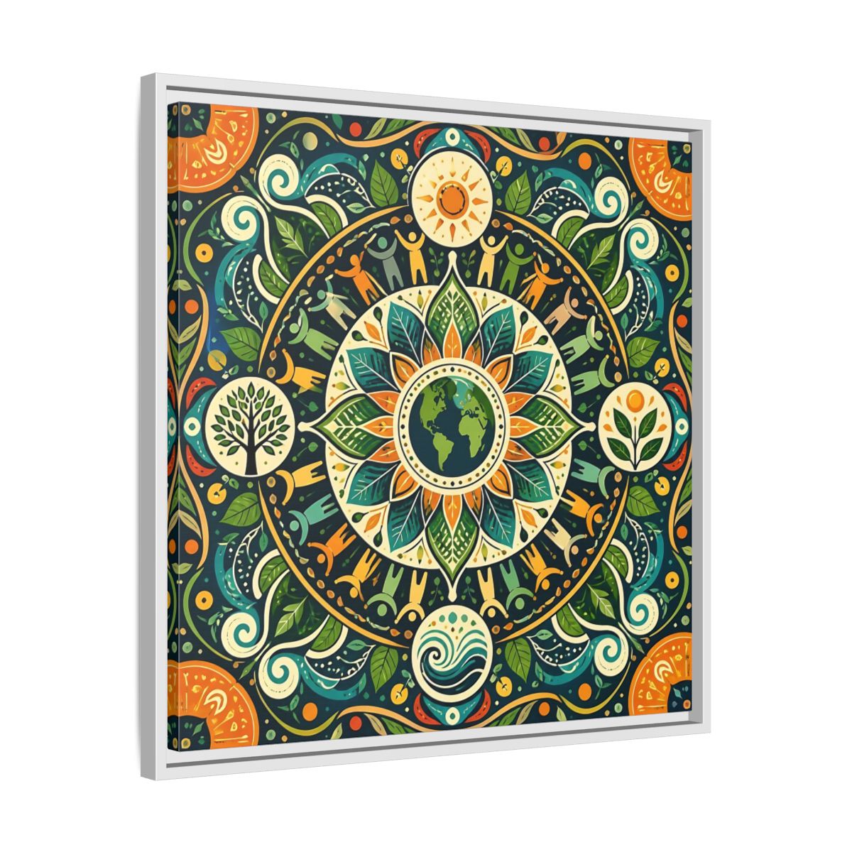 Side Mockup 26. Nature Earth Mandala Vibrant Earth Mandala shown as stretched canvas wall art