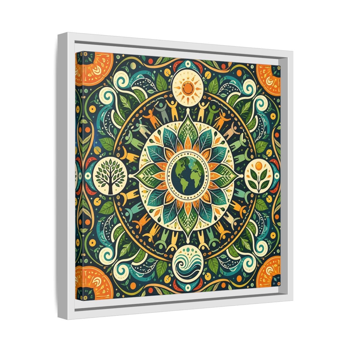 Side Mockup 28. Nature Earth Mandala Vibrant Earth Mandala shown as stretched canvas wall art