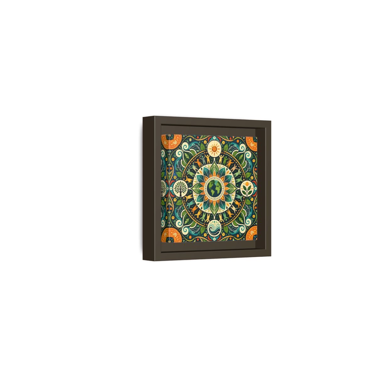 Side Mockup 23. Nature Earth Mandala Vibrant Earth Mandala shown as stretched canvas wall art