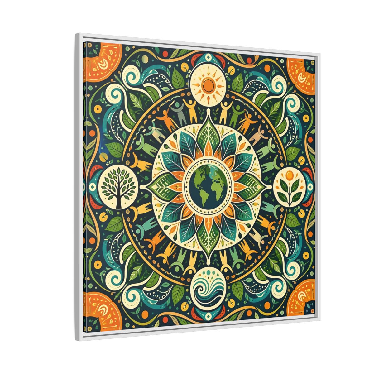 Side Mockup 4. Nature Earth Mandala Vibrant Earth Mandala shown as stretched canvas wall art
