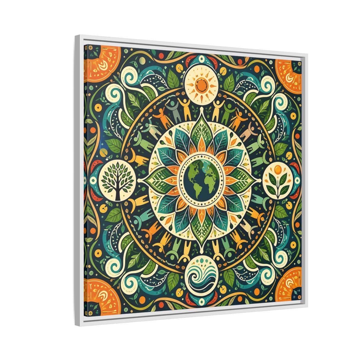 Side Mockup 7. Nature Earth Mandala Vibrant Earth Mandala shown as stretched canvas wall art